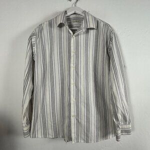 Ermenegildo Zegna Mens Long Sleeve Striped Button-Up Shirt Size 44 White Gray